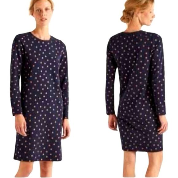 Boden Women’s Metallic Polka Dot Sweatshirt Dress Navy Blue/Copper Size 6 L - Picture 1 of 9